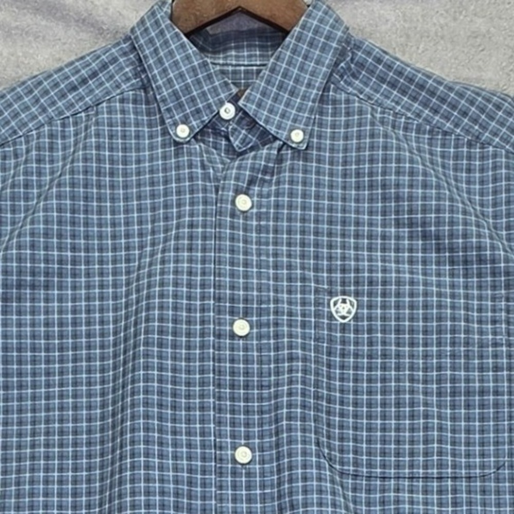 Ariat Mens Pro Series Blue Plaid Check Short Sleeve Button Down Shirt Medium